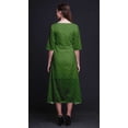 thumbnail image 4 of Bimba Cotton Green Artistic Feather Printed Short Sleeve Classic MidiÂ&nbsp;DressÂ&nbsp;With Pockets Asymmetrical ShiftÂ&nbsp;Dress-Large, 4 of 5