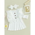 thumbnail image 3 of Bagilaanoe Toddler Baby Girl Fall Dress Ribbed Long Sleeves A-line Princess Dresses Headband 3M 6M 9M 12M 18M 24M 3T Infant Autume Casual Sundress, 3 of 8
