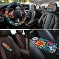 thumbnail image 4 of HUIACONG Flowers Car Seat Covers Full Set with Steering Wheel Cover Center Console Cover Seat Belt Pads Coasters Headrest Cover Keychain 14 Pcs Floral Car Accessories Interior, 4 of 8