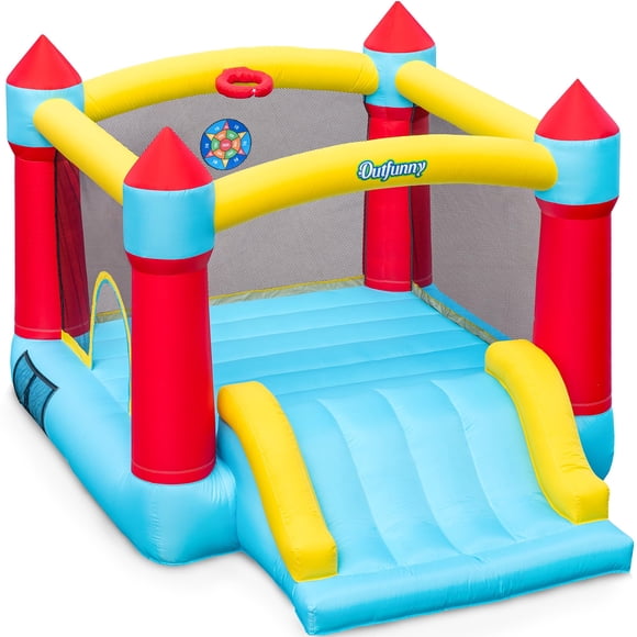 Bounce House Outfunny con tobogán para niños de 3 a 12 años, color azul