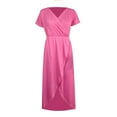 thumbnail image 7 of STETMN Women's Casual Dresses Wrap V Neck Maxi Dress Short Sleeve Side Slit A-line Sundress, 7 of 7