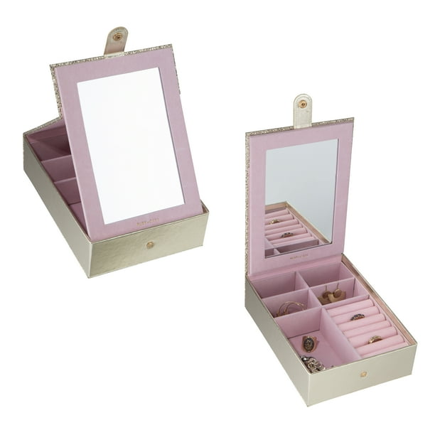 Ruby Cash Multi Compartment Jewelry Organizer Box With Vanity Mirror In Gold Com Ruby Cash Multi, Vanity Mirror Jewelry Box