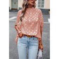 thumbnail image 2 of High Neck Spotted Print Dolman Sleeve Classic Blouse for Women Mauve Pink Medium, 2 of 4