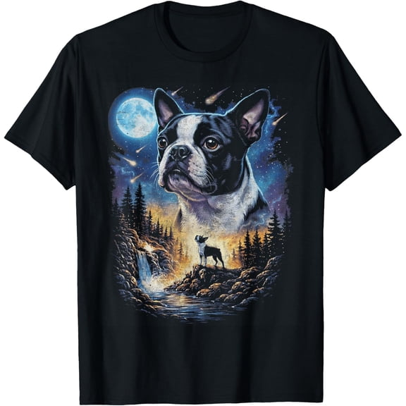 Boston Terrier Howling At The Moon Vintage Dog Art Shirt BLACK S-5XL Hot Trending Shirt