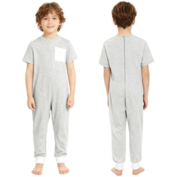 Sholeno Adaptive Clothing for Children Special Needs Jumpsuit Short Sleeve Anti-Strip Romper with Pocket Grey 14