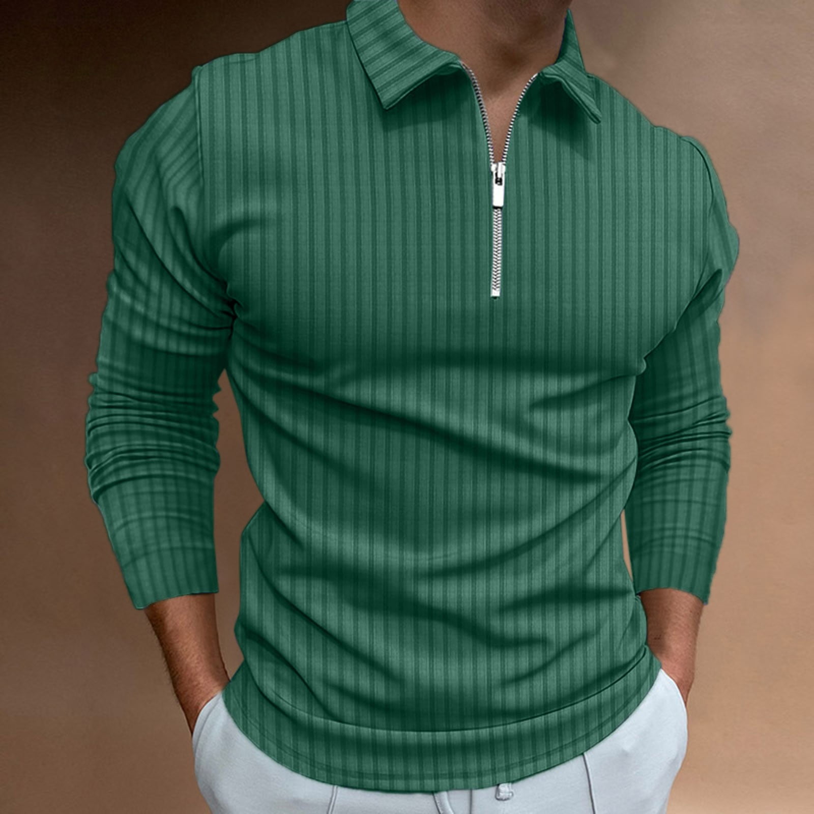 Polo Shirts For Men Male Casual Autumn Striped Fabric T Shirt Zipper ...