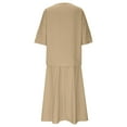 thumbnail image 5 of NaWent Cotton Linen Skirt 2 Piece Set Clearance Women's Summer Solid Round Neck 3/4 Sleeve Tops Skirt Suit Khaki M, 5 of 6