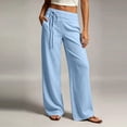 thumbnail image 2 of Sevevn Women's Linen-Look Drawstring Wide Leg Pants High Waist Casual Trousers with Pockets Light Blue M, 2 of 6
