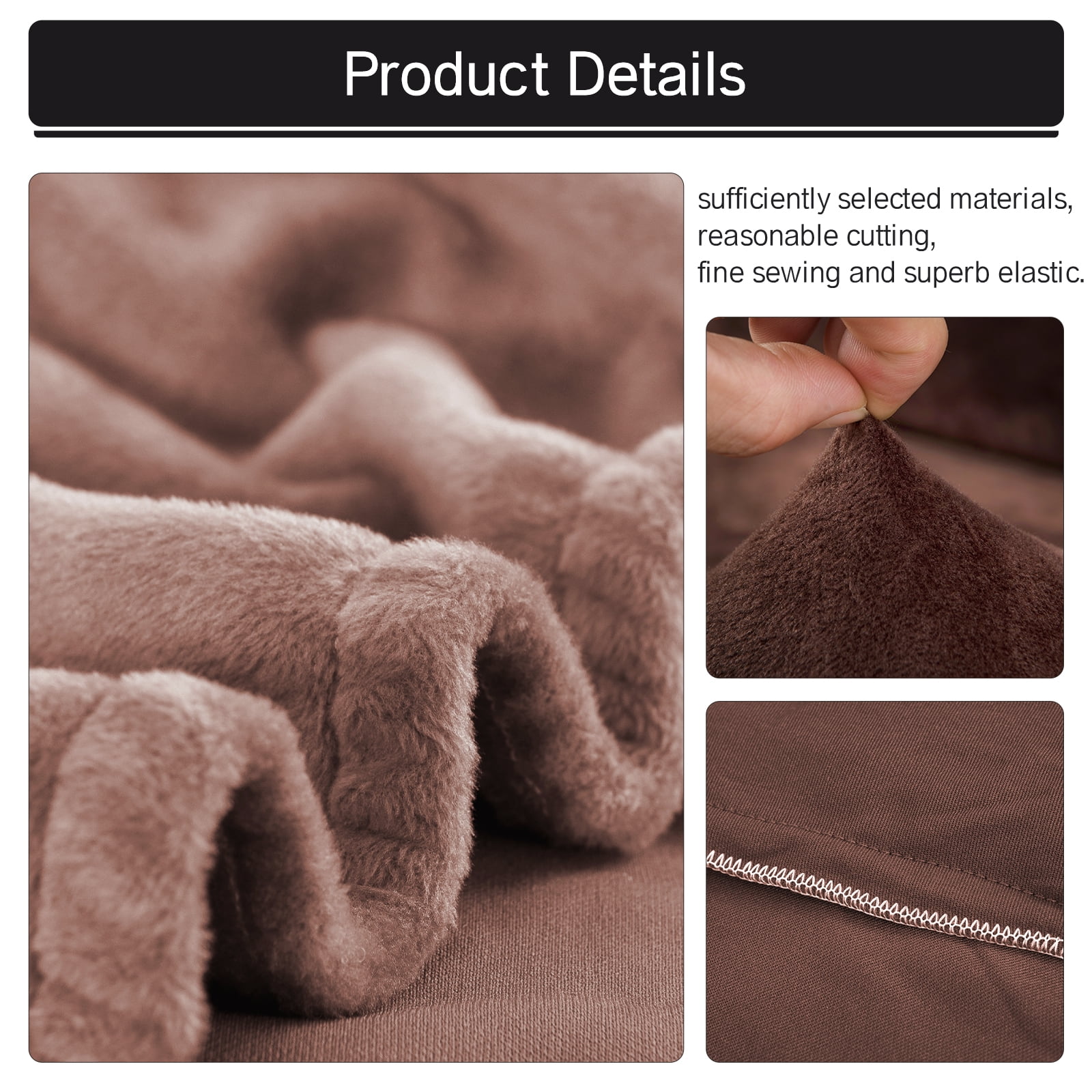 Velvet Sofa Cover 3 Seaters Plush Couch Cover Slipcover All-Inclusive Protector Washable with Non-Slip Straps, Coffee