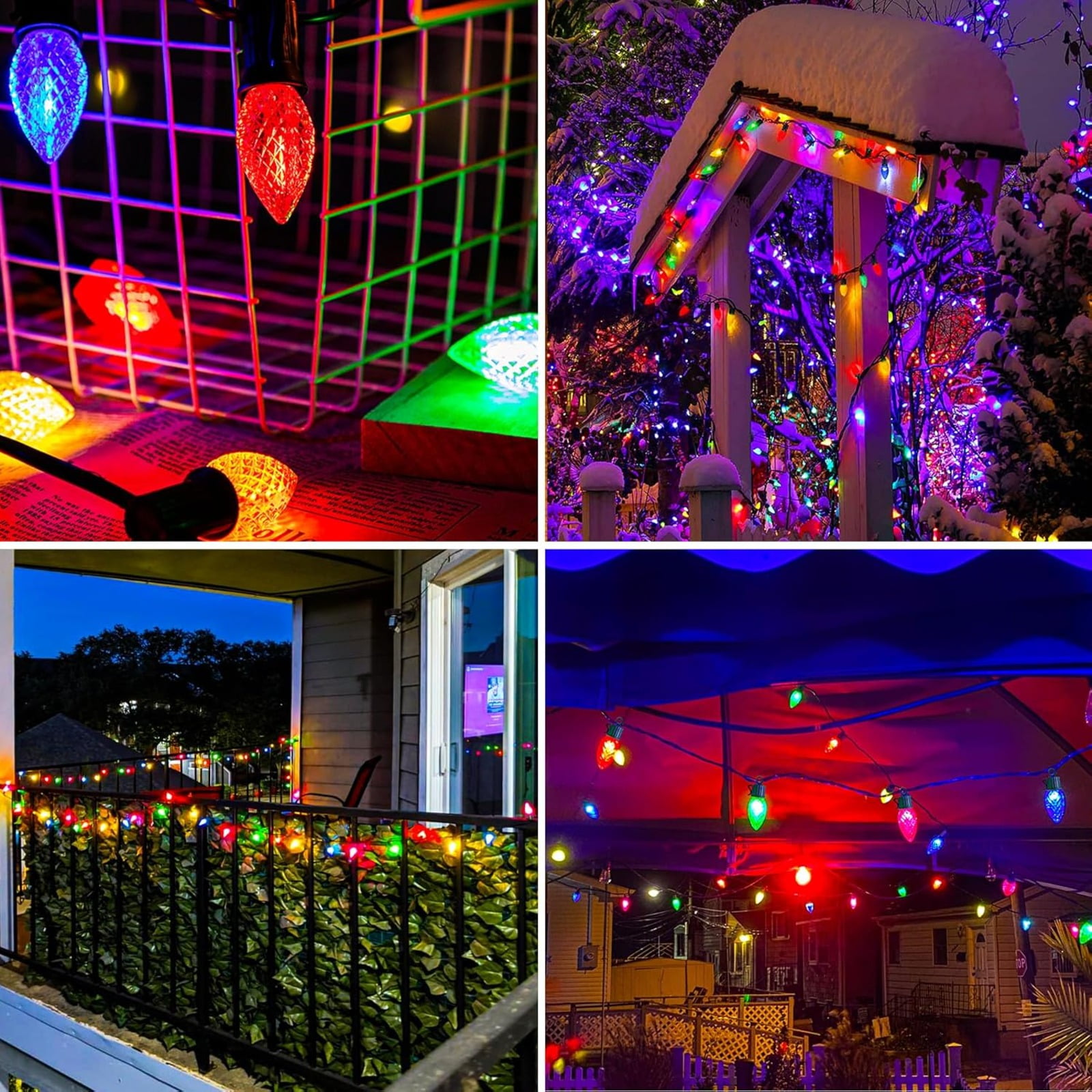 2 Pack C9 LED Christmas String Lights, 84ft with Remote & Timer, Waterproof Strawberry Bulbs for Outdoor Tree and Roof Decor (Warm White/Multicolor)