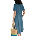 thumbnail image 3 of LUXUR Robe Longue Femme Manches Courtes Maxi Robes Col en V Été Plage Robe d'Été Aguichant Couleur Unie Bleu Ciel G, 3 of 3