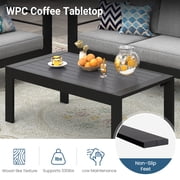 CozyHom Modern Outdoor Patio Aluminum Black Coffee Table, All Weather Metal Outdoor Rectangle Coffee Table Long Table, Black