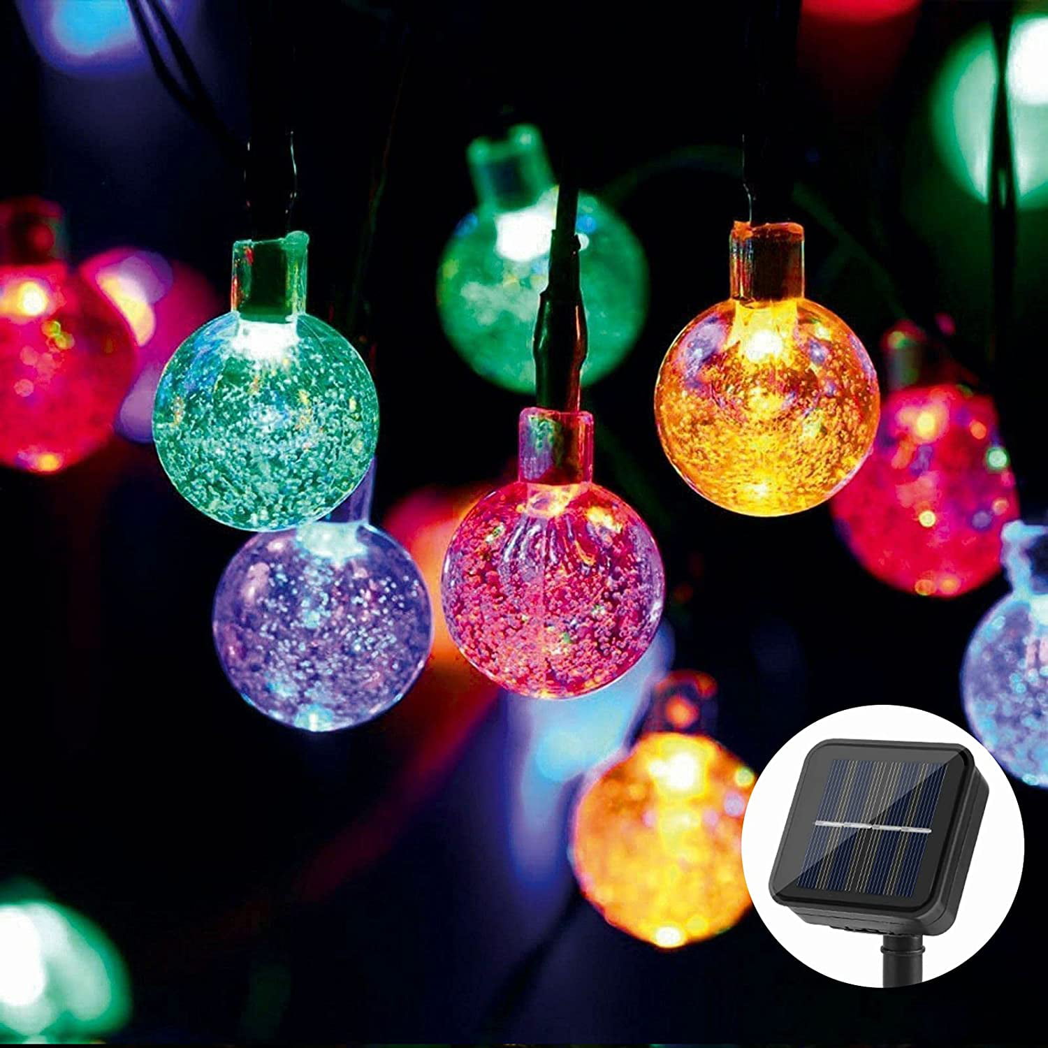 UK 30 LED Solar Powered Garden Outdoor Party Fairy String Crystal Ball Lights