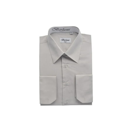 French Classic Shirt (Berlioni Italy Men's Premium Classic French Convertible Cuff Long Sleeve Dress Shirt Silver Small)