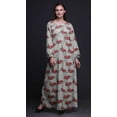 thumbnail image 4 of Bimba Moss Georgette Leaves & Peony Floral Printed Womenâ€™s Long Sleeve MaxiÂ&nbsp;DressÂ&nbsp;Elastic Waist Gown-Large, 4 of 5