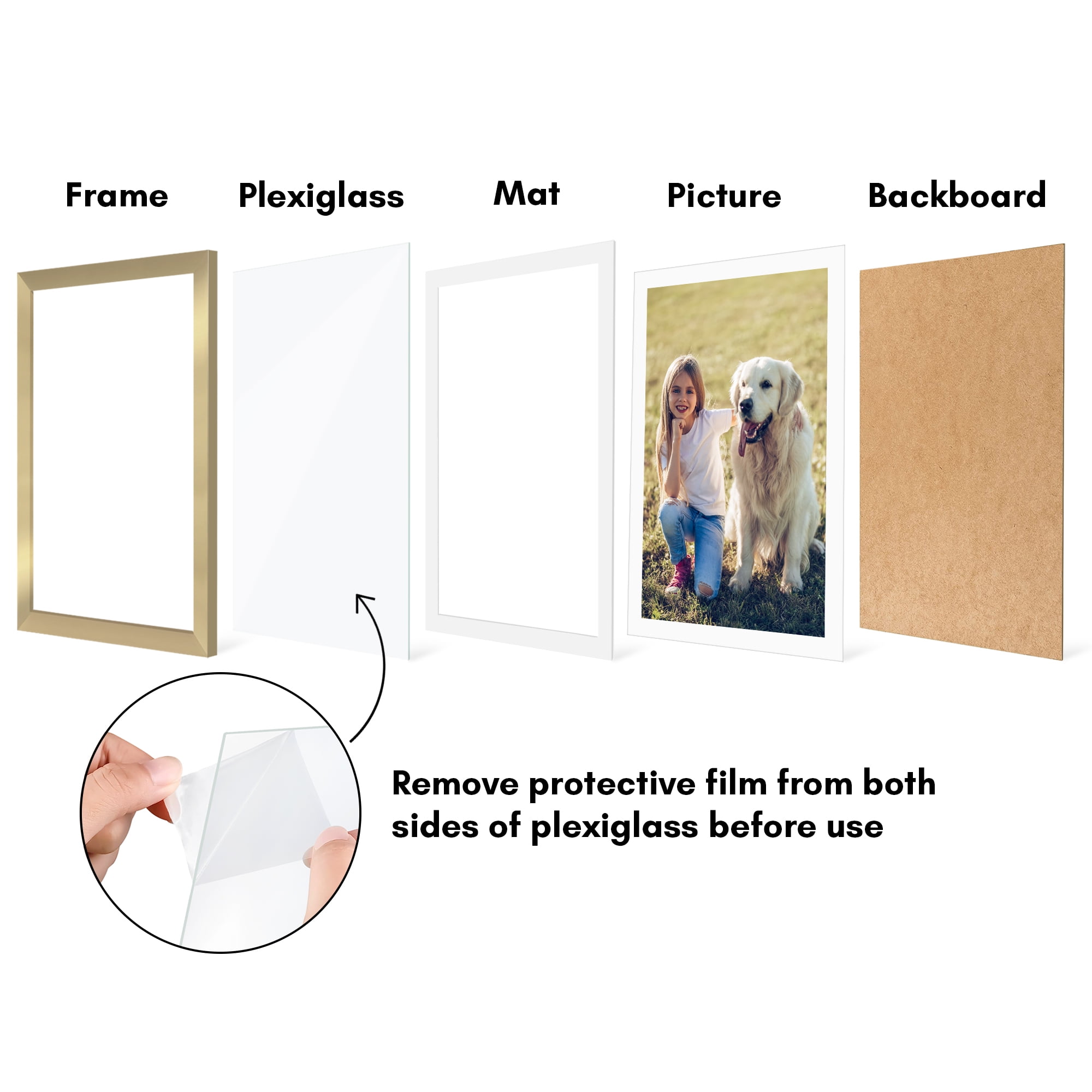 Americanflat 13x19 Picture Frame with Polished Plexiglass with 11x17 Mat 5 Pack Display Photo Galleria - Gold