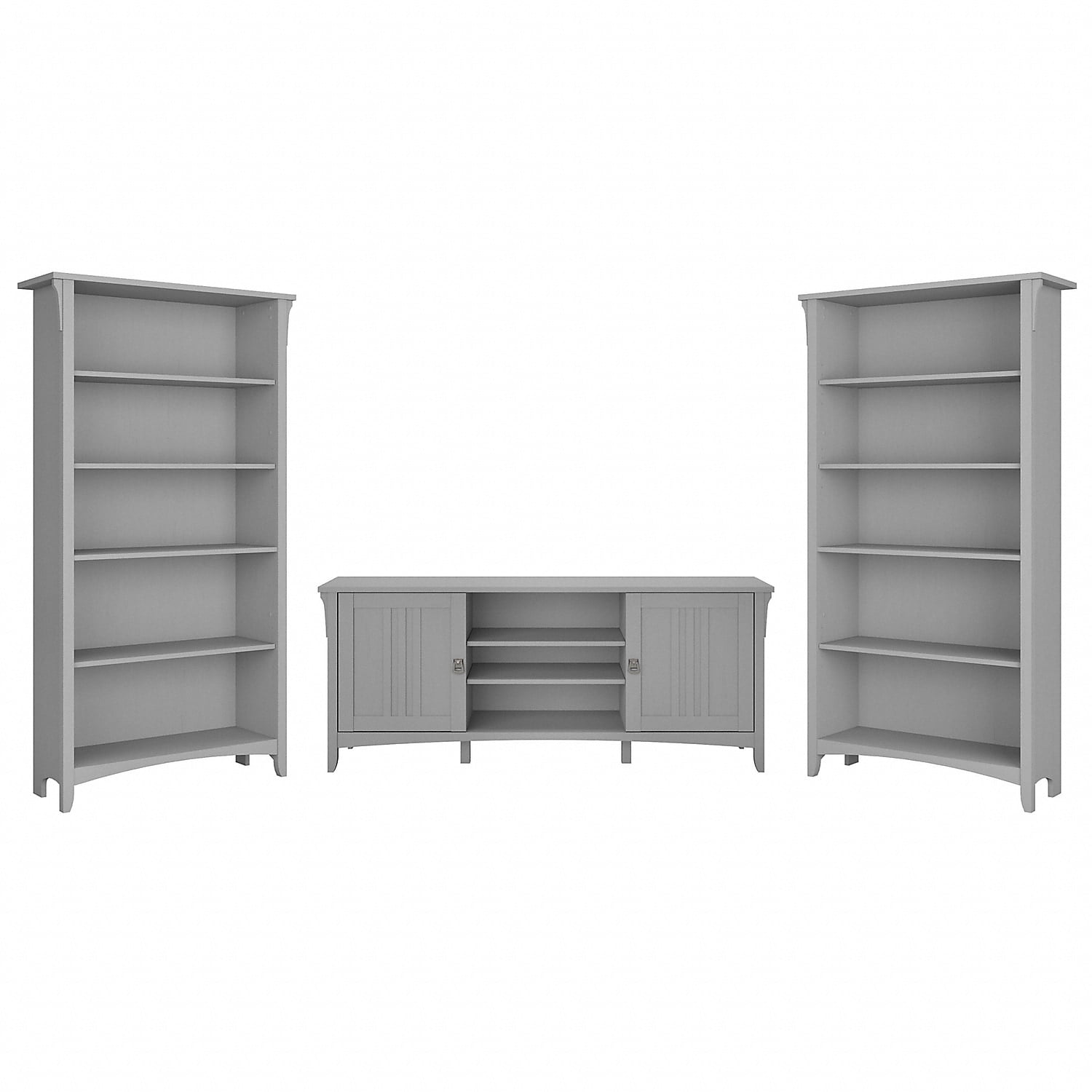 Bush Furniture Salinas TV Stand w/Set of 2 Bookcases Cape Cod Gray