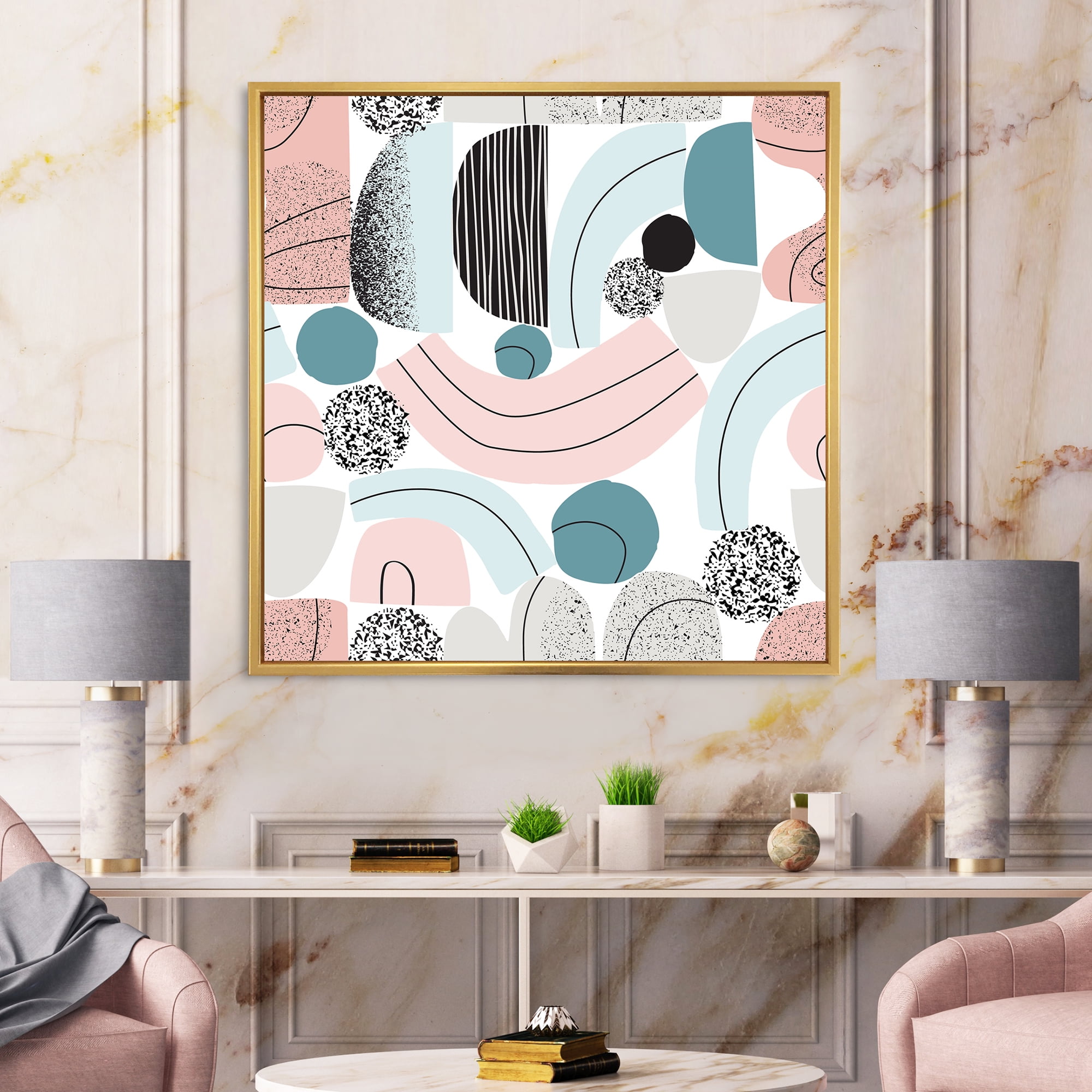 Designart 'Art Collage In Pastel Colors' Modern Framed Canvas Wall Art Print
