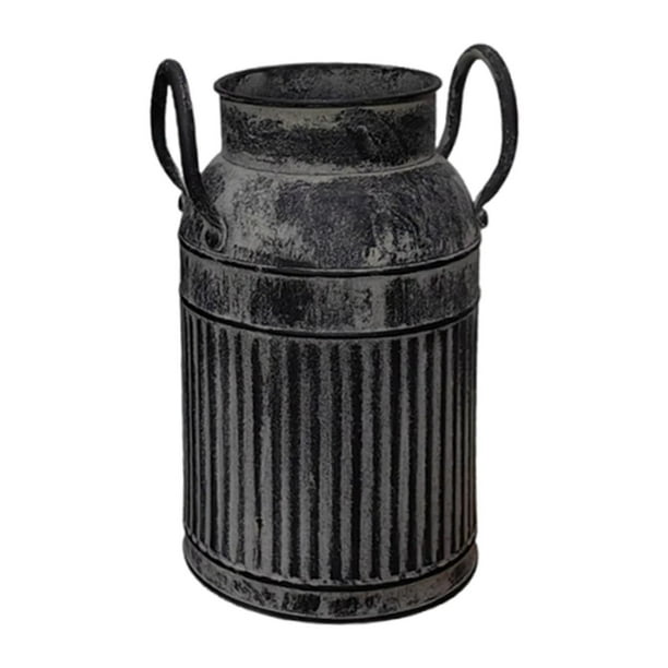 Jarra rústica de flores para flores artificiales, cubo francés, jarra de leche decorativa, jarrón Negro S