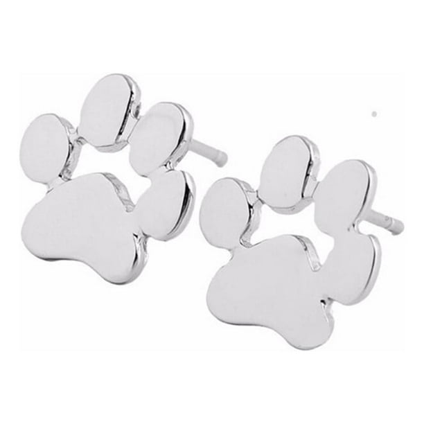 EeaseMX Preciosos pendientes de botón para mujer con forma de huella de perro, de latón galvanizado, joyería de botón (plata)