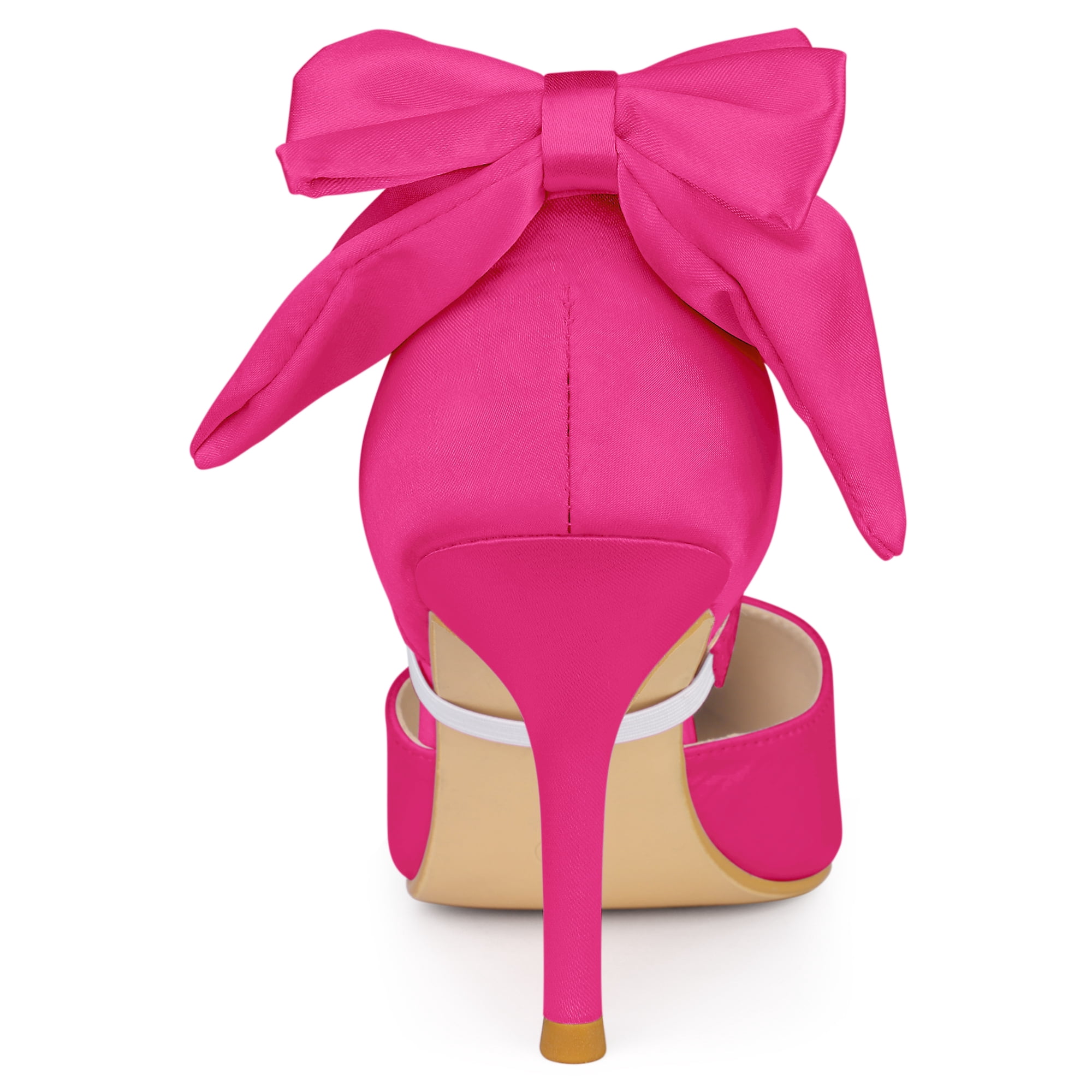 DARING DIVA Women's Pointed Toe Bow Satin Stiletto Heels Pumps Hot Pink 6