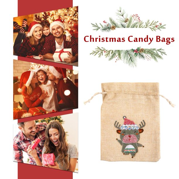 Cuadros Decorativos 4pcs diamante pintura Navidad lino bolsa de regalo de dibujos animados decoración del hogar (FD001) Tmvgtek embutido en tela