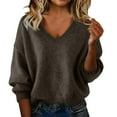 thumbnail image 2 of Tweang V Neck Sweaters for Women Long Sleeve Ribbed Tops for Women Knit Sweater for Women Christmas Sweatshirts for Women Plain Hoodie Tunic Hoodies for Women Fleece Pullover Women Bronze Xl, 2 of 9