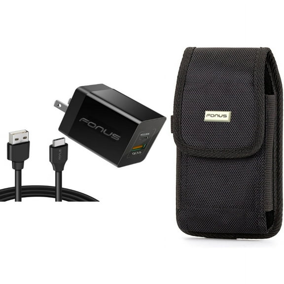 Case Belt Clip & 36W PD Home Charger for iPhone 15 Pro Max - Rugged Holster Canvas Cover and Fast Type-C 6ft Long Cable USB-C Power Cord X5O for iPhone 15 Pro Max (6.7")