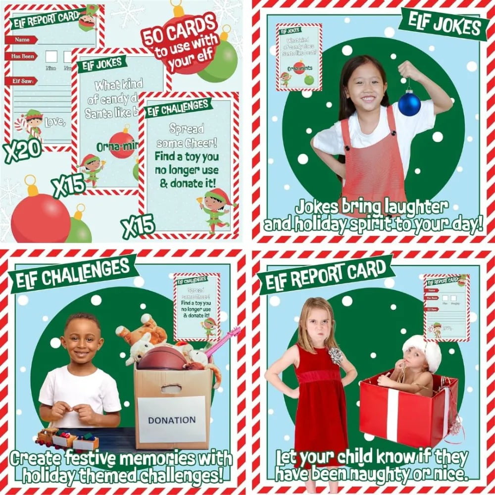 Ultimate Elf Accessory Pack- DIY Posable Tool Kit PLUS Bonus 50 Shelf Activity Cards, Jokes & Challenges to Make Your Holiday More Fun - Make your Elf AWESOME & Flexible this Holiday Christmas Season