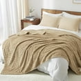 thumbnail image 6 of PHF Lightweight Twin Size Fleece Blanket, Contemporary Flannel Fleece 3D Jacquard Aesthetic Fluffy Blanket, No Shedding, No Pilling, 66" x 90", Light Khaki, 6 of 7