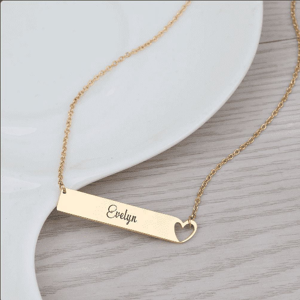 Gifts For Best Friend - Name Necklace Engraved - Bar Necklace with Heart - Stainless Steel Name Necklace - Gift for BFF