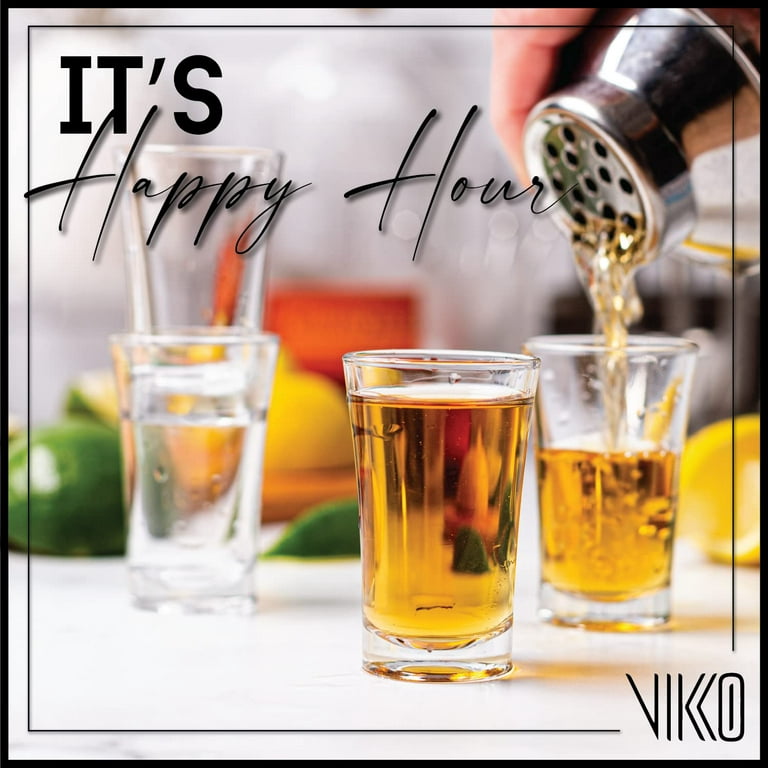 Vikko 1.5 Ounce Shot Glasses, Set of 6 Small Liquor and Spirit Glasses, Durable Tequila Bar Glasses for Alcohol and Espresso Shots (Cheerio -1.5 oz)