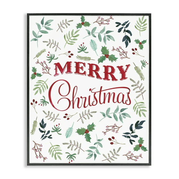 Stupell Industries Christmas Botanicals Pattern Holiday Painting Black Framed Art Prints Wall Art, 11 x 14