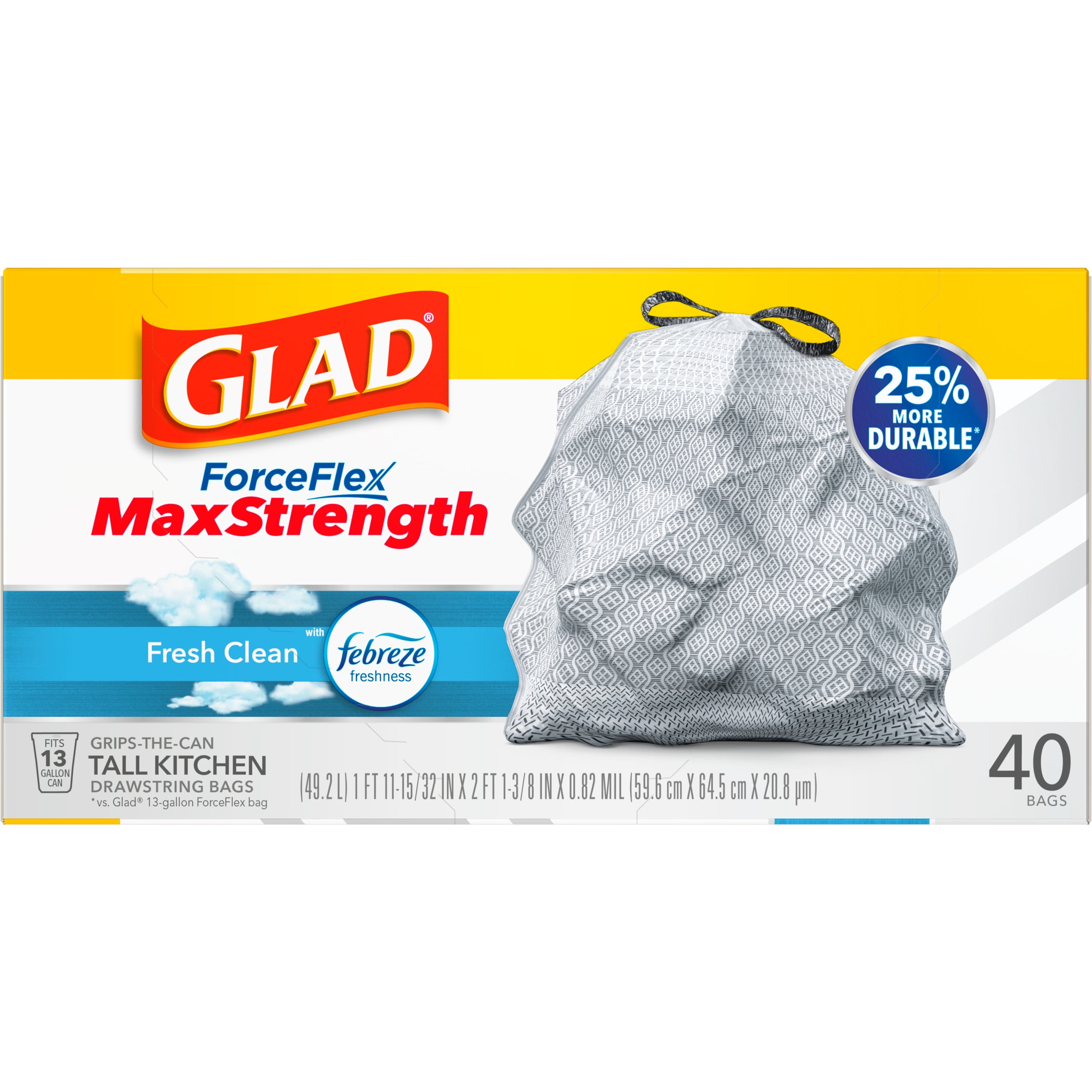 Glad ForceFlex MaxStrength with Febreze Fresh Clean Scent Extra Large  Kitchen Drawstring Trash Bags, 30 ct - Harris Teeter