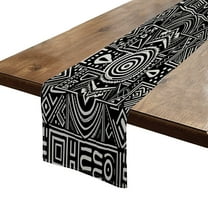 Table Runner 13*72 In,Set Of 1 Black And White Of Traditional African Art With Geometric Shapes High Density Cotton Linens Machine Washable Table Runner For Kitchen Dining Table Coffee Table Decor