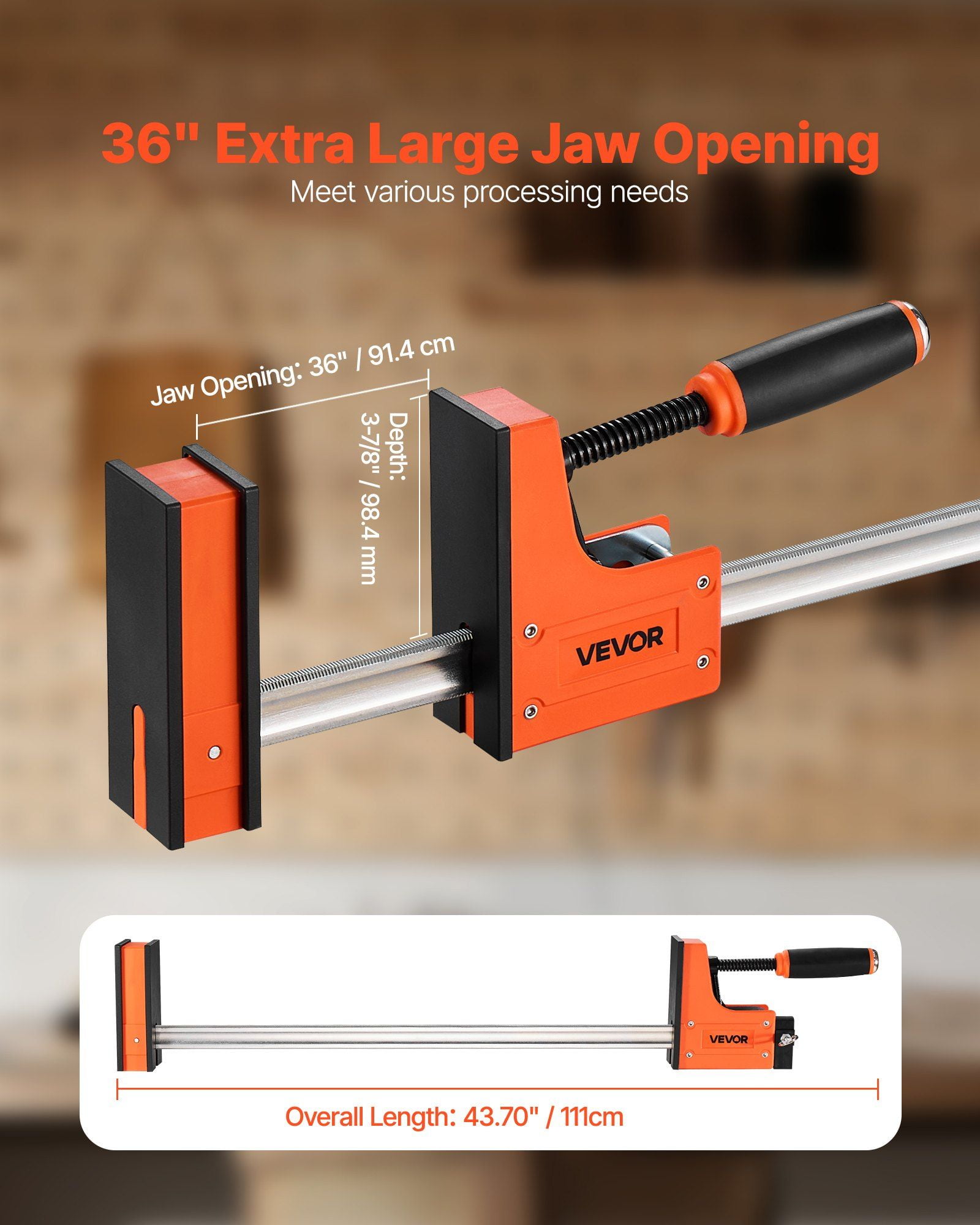CAFORKP 36" Bar Clamp Set of 2 - 1500lb Force Parallel Clamps for Woodworking, Orange