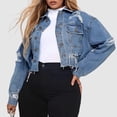 thumbnail image 4 of Women's Fashion Washed Distressed Cropped Denim Jacket Long Sleeve Ripped Hole Short Jean Coat Fall 2025, 4 of 5