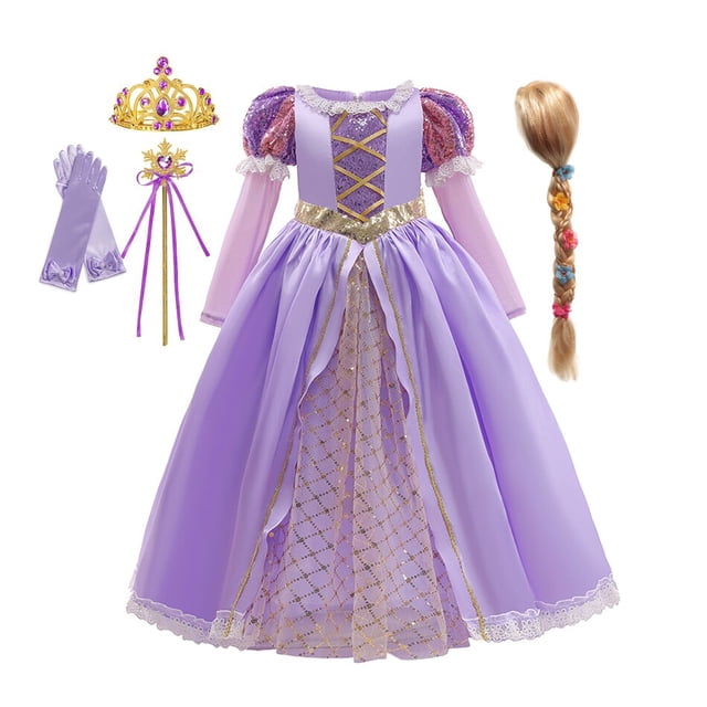 Disney niños niña Rapunzel princesa vestido niños Cenicienta Ariel carnaval Cosplay disfraz cumpleaños fiesta vestido ropa 4T (etiqueta 120) Gao Jinjia LED