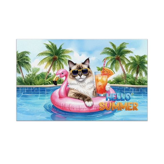 Hello Summer Ragdoll at Swimming Pool Flamingo Swim Ring Doormat Cat Lover Kitten Owner Gifts Idea Indoor Outdoor Welcome Mat - 12009