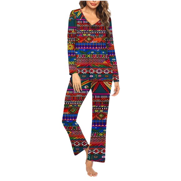 Sleepwear Pijama Set Womens Pajama Ladies' Christmas Printed V-Neck Casual Long Top Pants Pajama Set