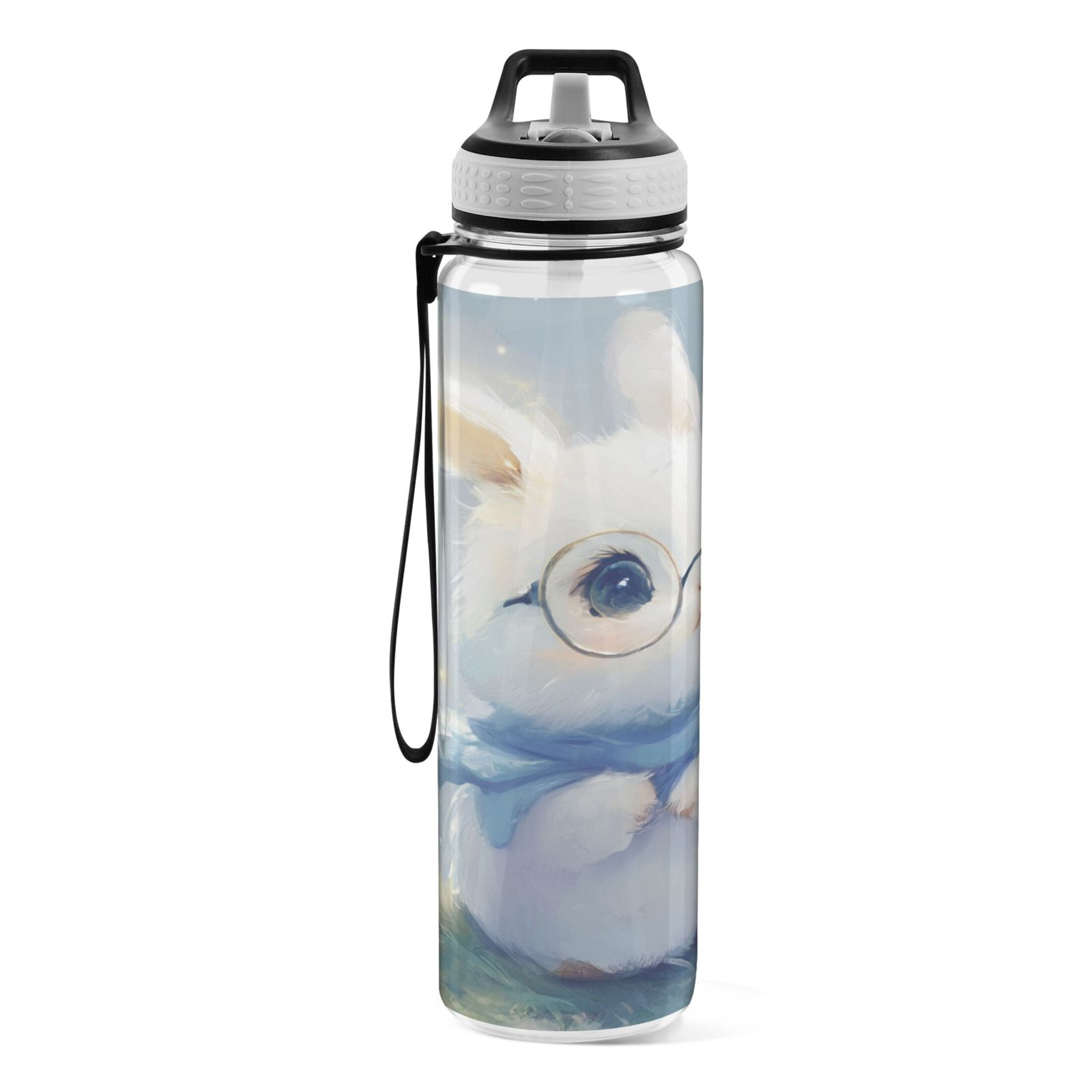 Sports Water Bottle 1000ML Tritan Food Grade Clear Water Bottle Fitness Outdoor Sports Bike Adorable Rabbit with Glasses