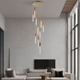 thumbnail image 2 of Modern High Ceiling Crystal Chandelier Adjustable Long Attic Pendant Light, 2 of 20