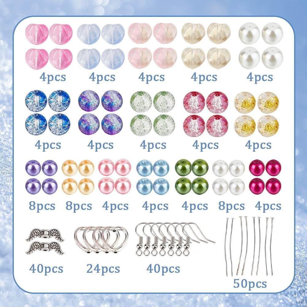 1 Box DIY 20 Pairs Guardian Angel Charms Christmas Beading Angel Beads Earrings Making Starter Kit Wing Bead Heart Frames Round Crackle Spacers for Jewelry Making Kits Women Craft