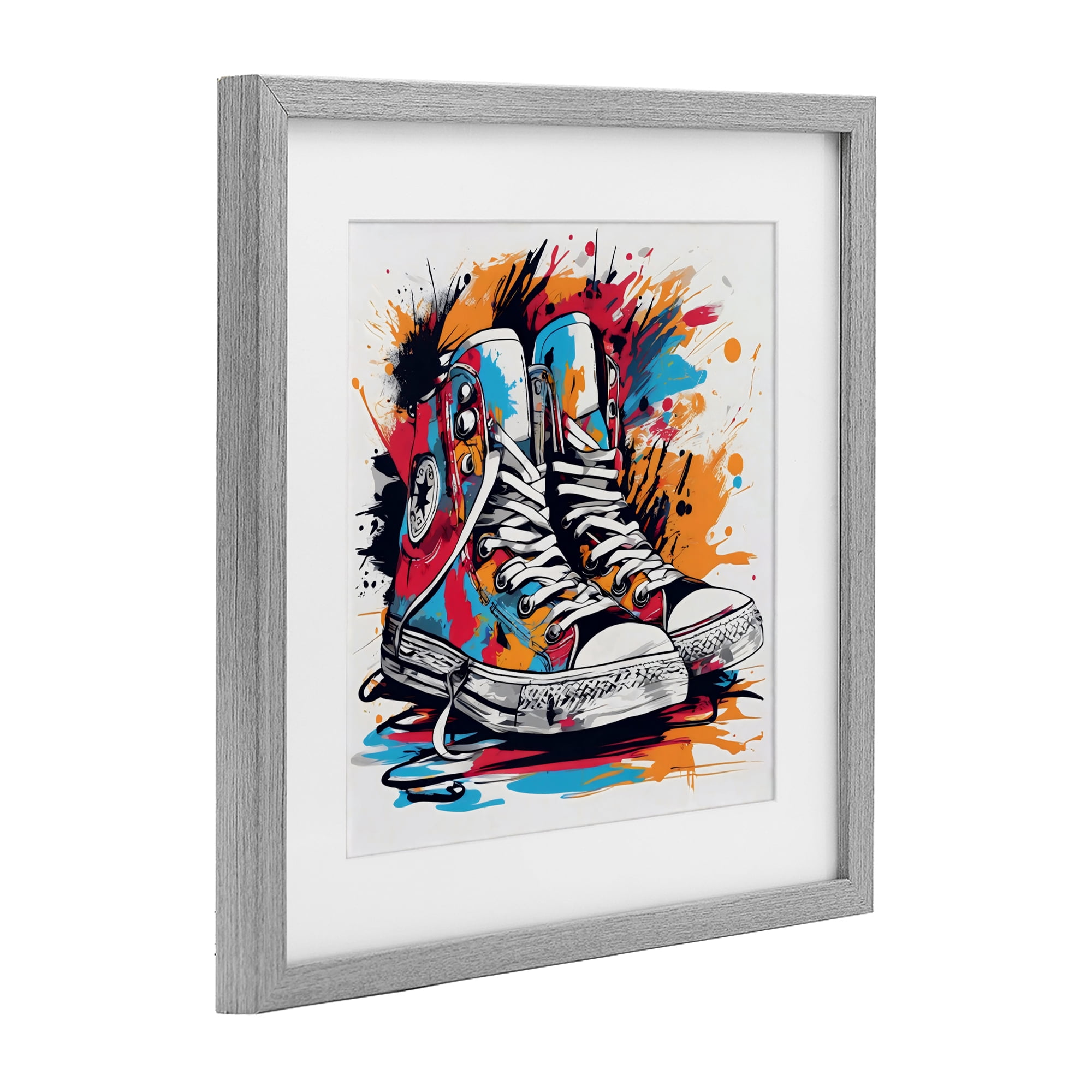 Stupell Industries Colorful Sneakers Graffiti Splash Gray Framed Print Under Glass, design by Creative Studio