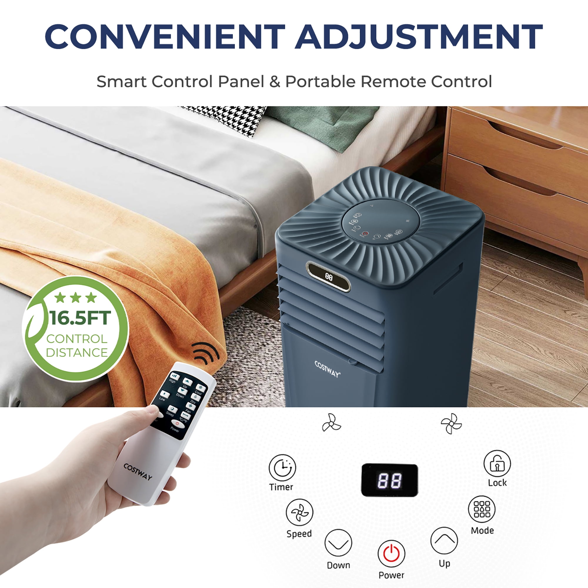 Costway 5000 BTU (8000 BTU ASHRAE) Portable Air Conditioner w/ Remote Control 3-in-1 Air Cooler w/ Drying