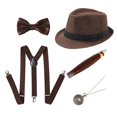 thumbnail image 4 of Conjunto de disfraz de gángster de Panamá 20 para hombre, sombrero Fedora, con espalda en Y, pajarita, juguete para y BLESIY Disfraces de cosplay para hombres, 4 of 5