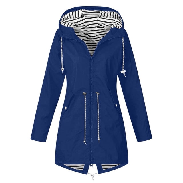 Liquidation 2024! Imperméable à Capuche Long Trench-Coat Doublé Coupe-Vent Veste de Voyage Jaune 3TG