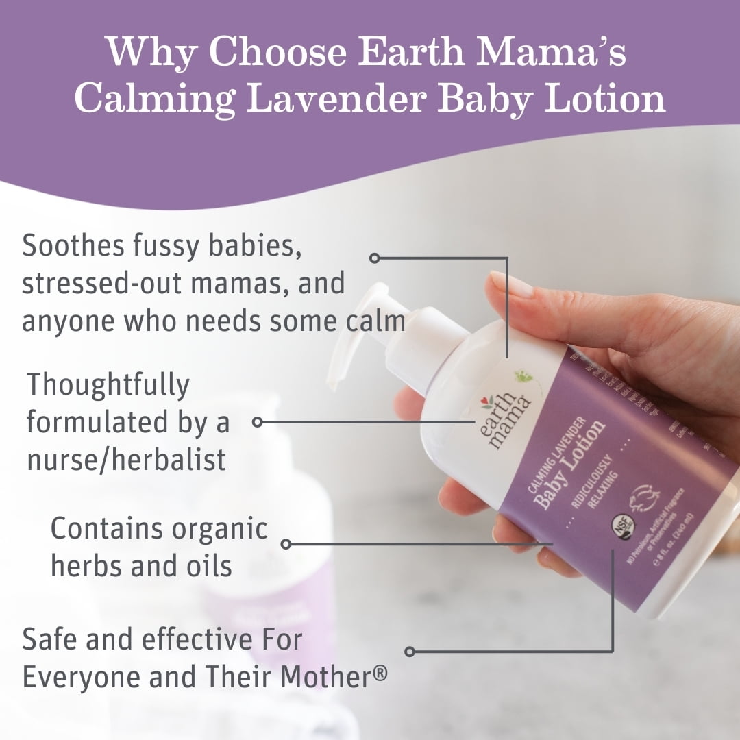 Earth Mama Organics Baby Lotion for Sensitive Skin, Calming Lavender, 8 fl oz
