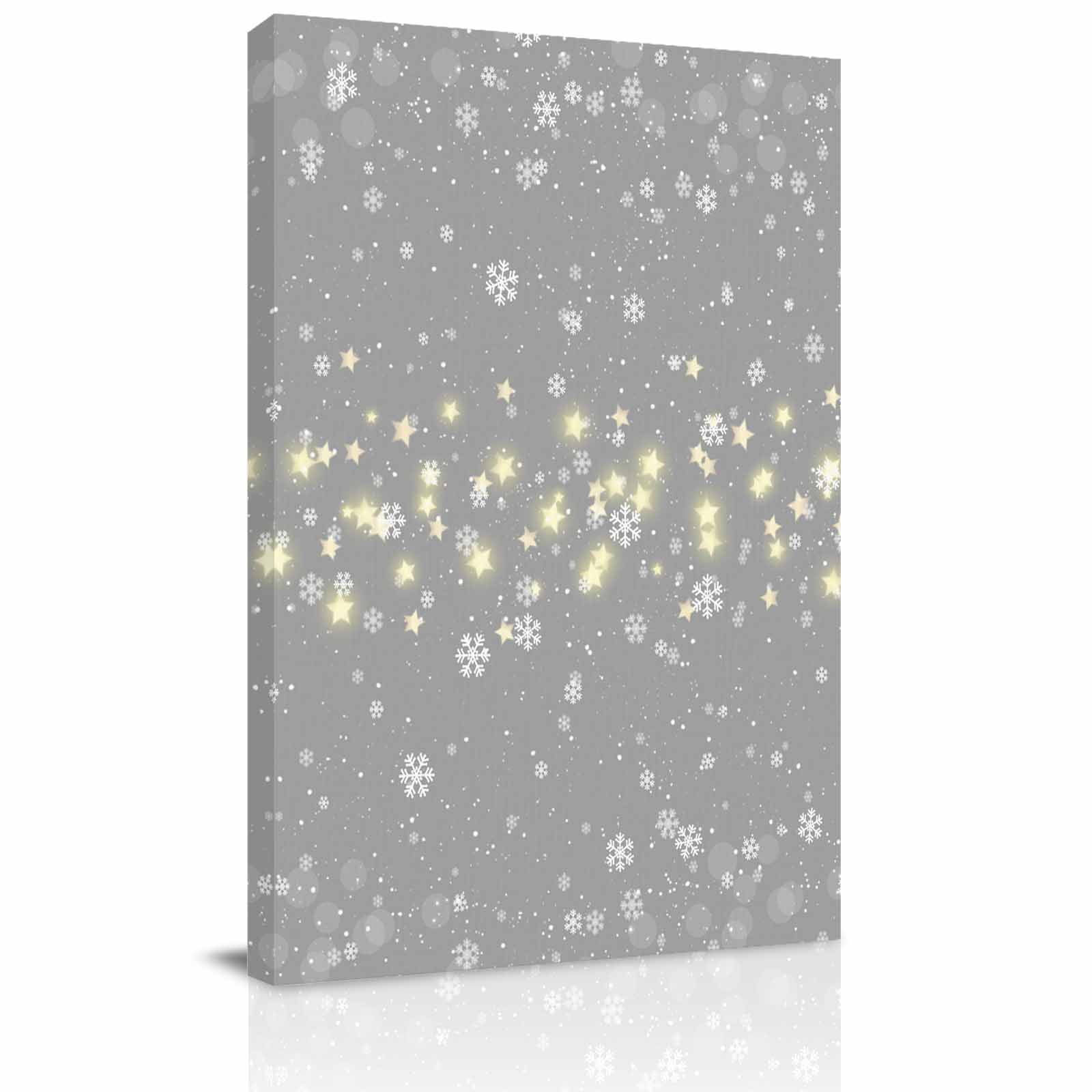 Canvas Wall Art Grey Christmas Snowflakes Framed Canvas Prints for Bedroom Bathroom Winter Xmas Stars Modern Gallery Wrapped Wall Decor for Home Office Gifts 11 x14 Ship Next Day