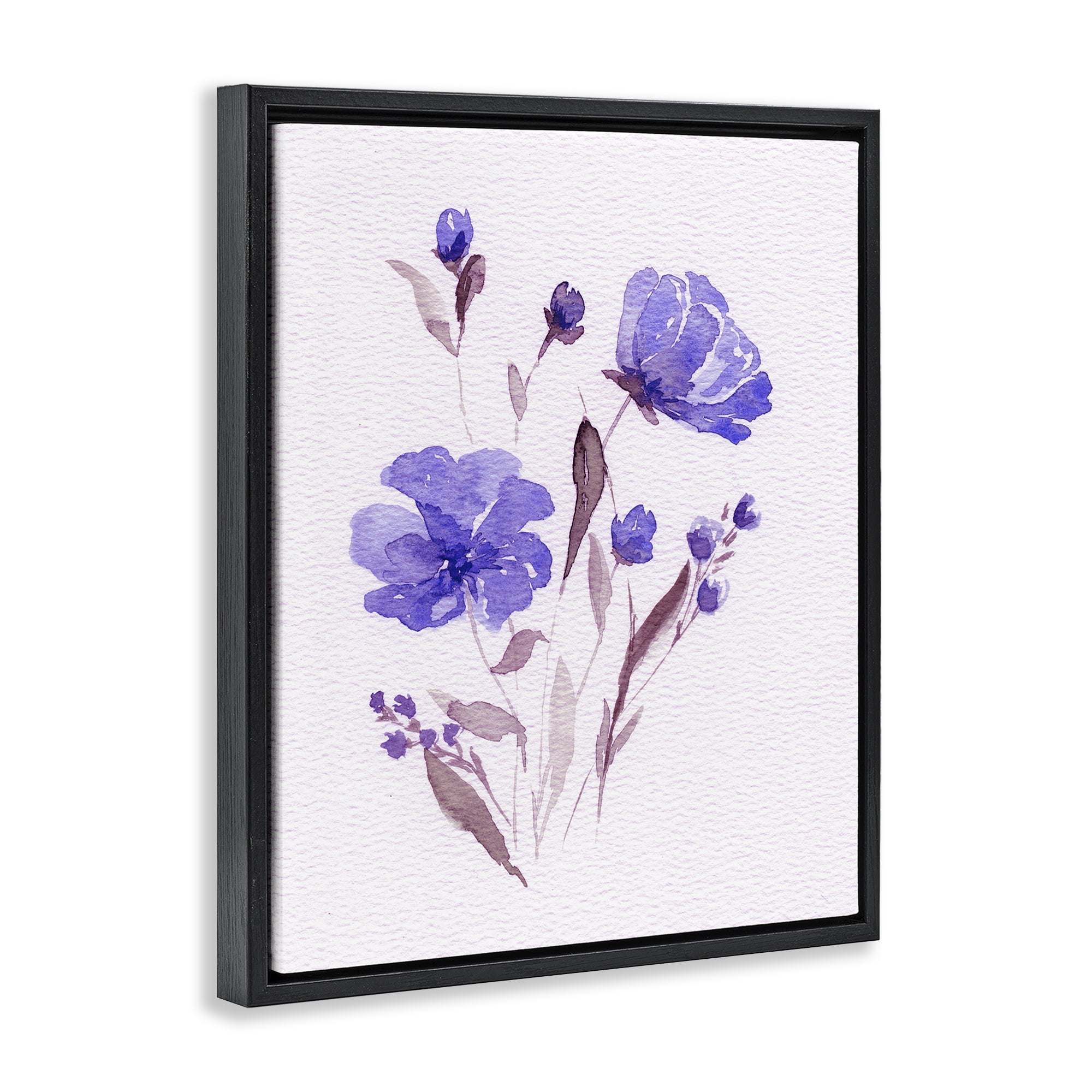 Stupell Industries Watercolor Purple Flowers Black Framed Floater Canvas Wall Art, design by Leah Noel Art
